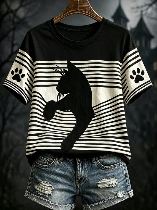 Women's Halloween Cat Short-sleeved T-shirt