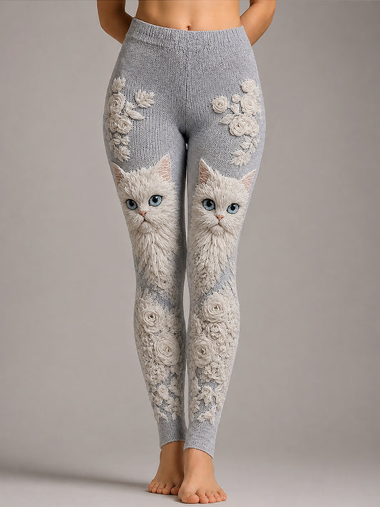 Women's Animal Cat Floral Abstract Print Casual Leggings