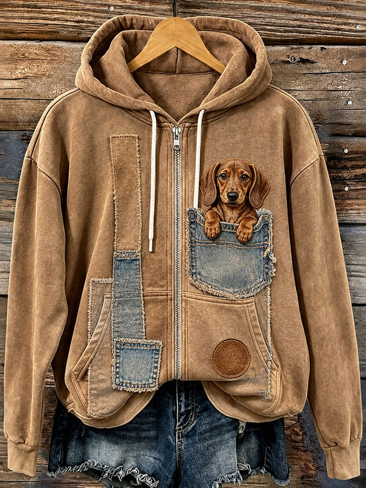 Retro Animal Print Casual Comfortable Hooded Jacket