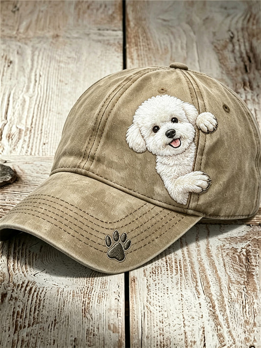 Unisex Funny Peeking Bichon Dog & Paw Print Cap