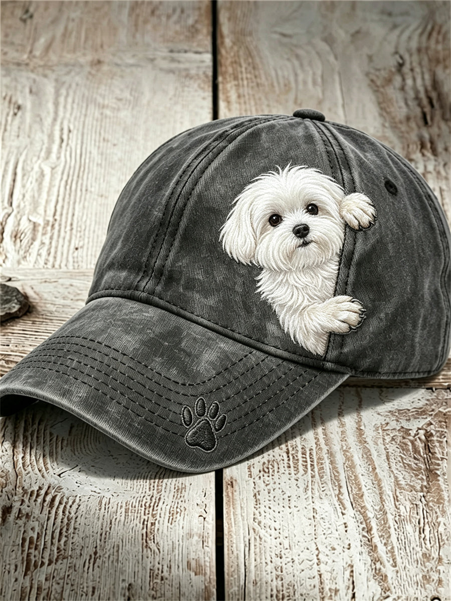 Unisex Funny Peeking Maltese Dog & Paw Print Cap