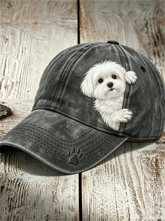 Unisex Funny Peeking Maltese Dog & Paw Print Cap