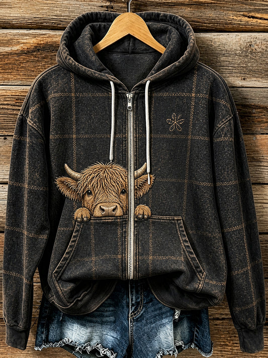 Retro Animal Print Casual Comfortable Hooded Jacket