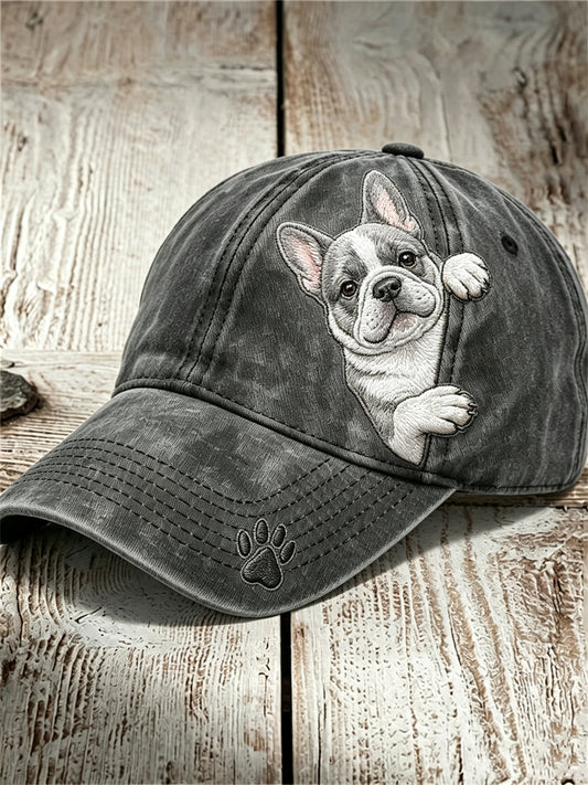 Unisex Funny Peeking French Bulldog & Paw Print Cap