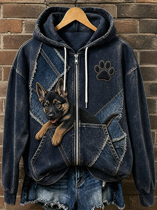 Retro Animal Print Casual Comfortable Hooded Jacket