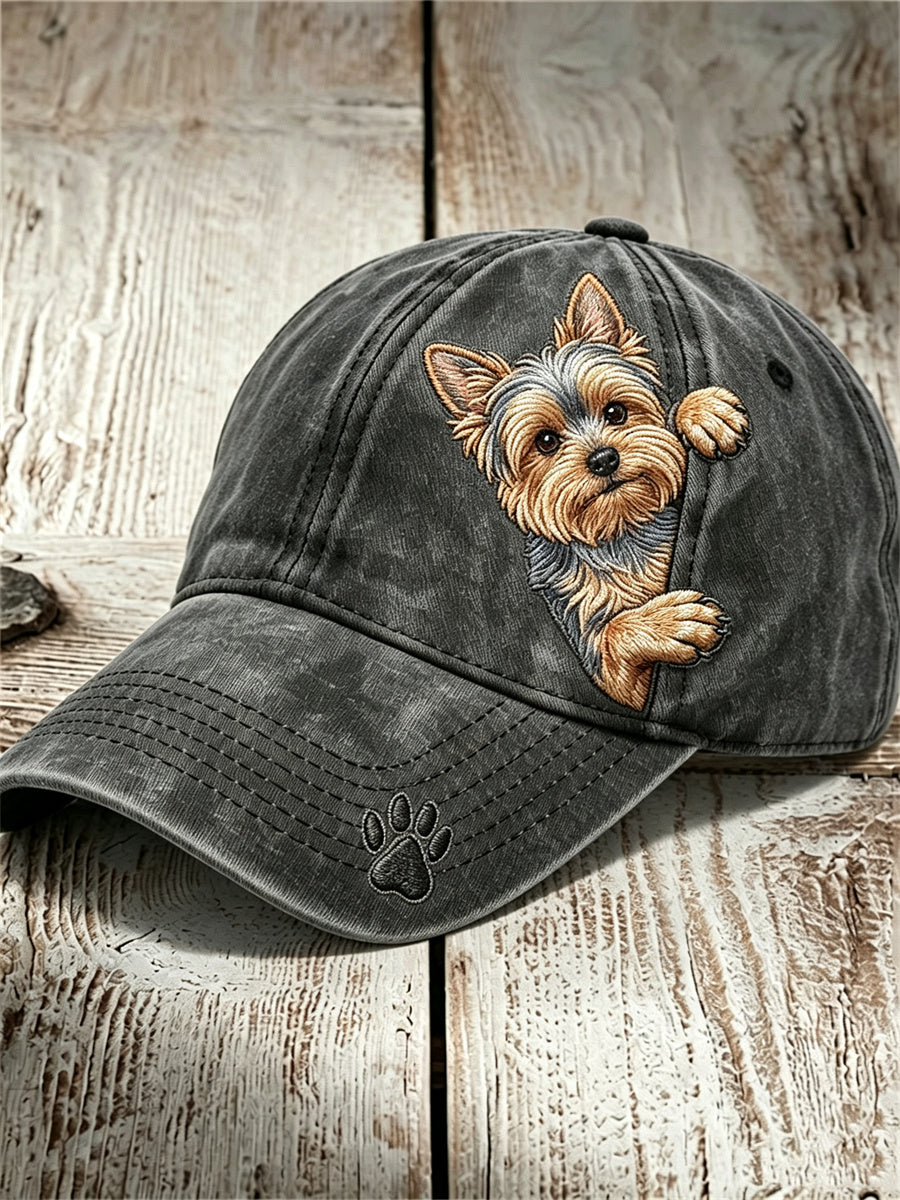 Unisex Funny Peeking Yorkshire Dog & Paw Print Cap