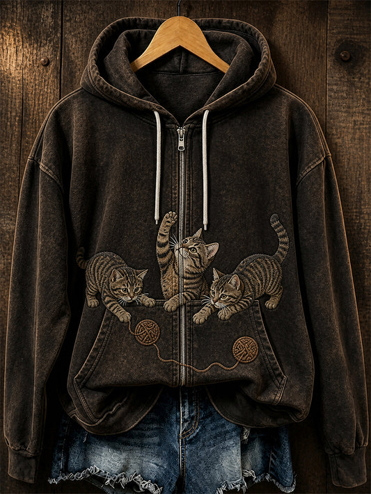Retro Animal Print Casual Comfortable Hooded Jacket