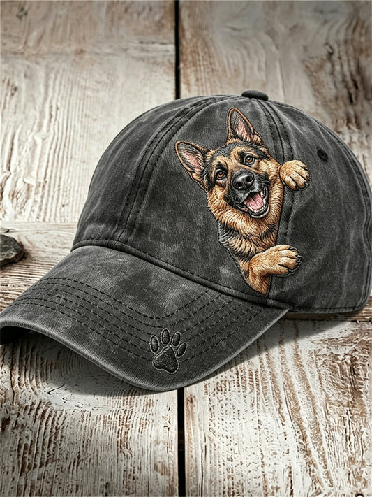 Unisex Funny Peeking German Shepherd Dog & Paw Print Cap