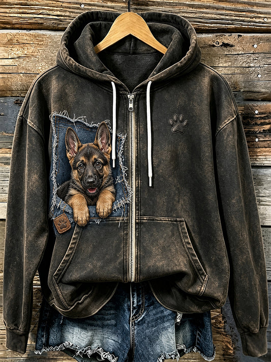 Retro Animal Print Casual Comfortable Hooded Jacket