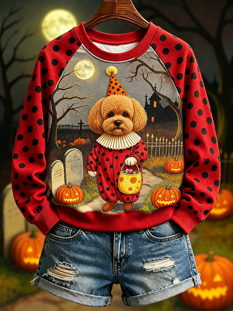 Women's Poodle in Clown Costume for Halloween Raglan Sleeve Sweatshirt