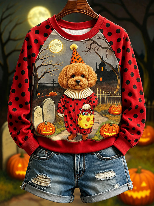 Women's Poodle in Clown Costume for Halloween Raglan Sleeve Sweatshirt