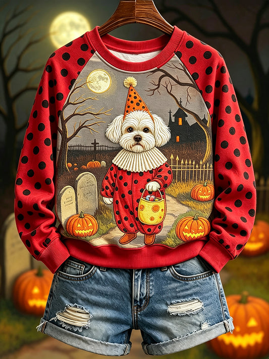 Women's Maltese in Clown Costume for Halloween Raglan Sleeve Sweatshirt
