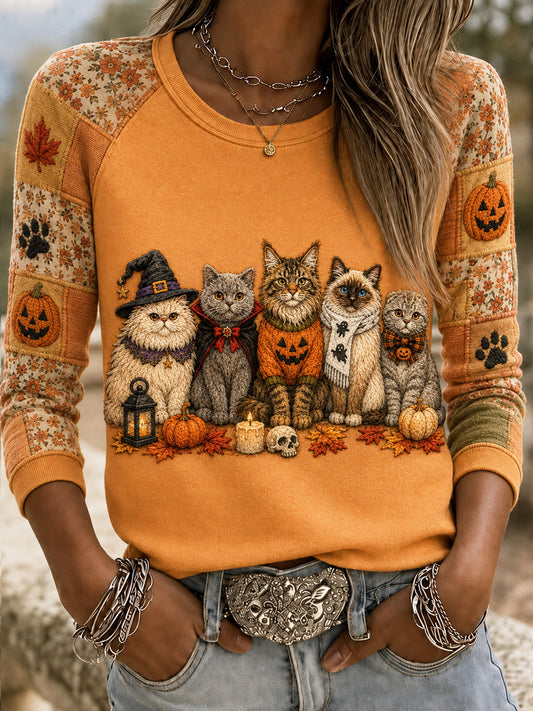 Women's Halloween Cute Pet Printed Raglan Sleeve T-shirt