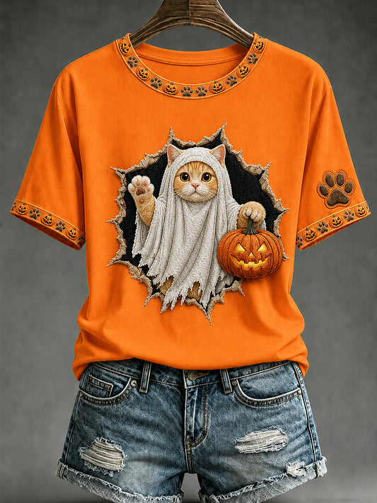 Women's Halloween Animals Printed Vintage Fashion Loose Short Sleeve T-Shirt