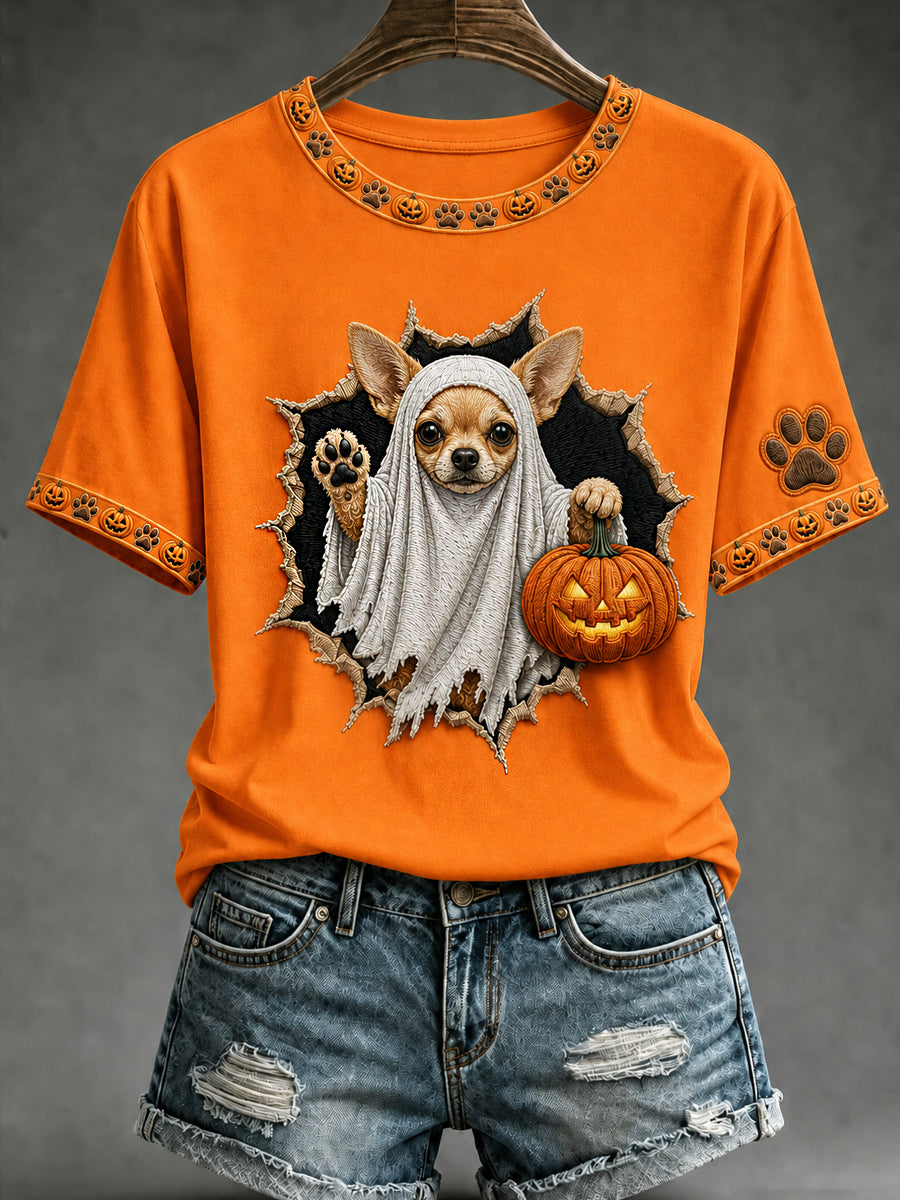 Women's Halloween Animals Printed Vintage Fashion Loose Short Sleeve T-Shirt