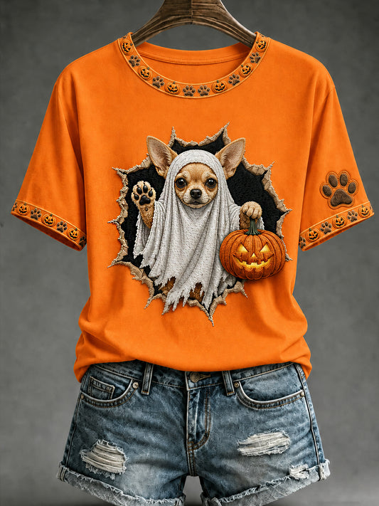 Women's Halloween Animals Printed Vintage Fashion Loose Short Sleeve T-Shirt