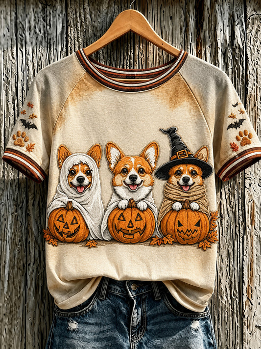 Women's Halloween Animals Printed Vintage Fashion Loose Short Sleeve T-Shirt