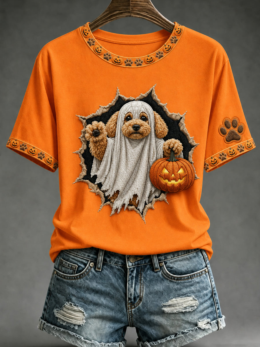 Women's Halloween Animals Printed Vintage Fashion Loose Short Sleeve T-Shirt