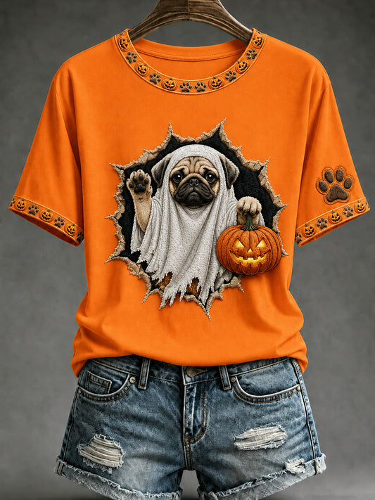 Women's Halloween Animals Printed Vintage Fashion Loose Short Sleeve T-Shirt