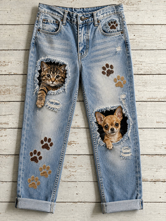 Women's Fun Animals Print Flared Trousers