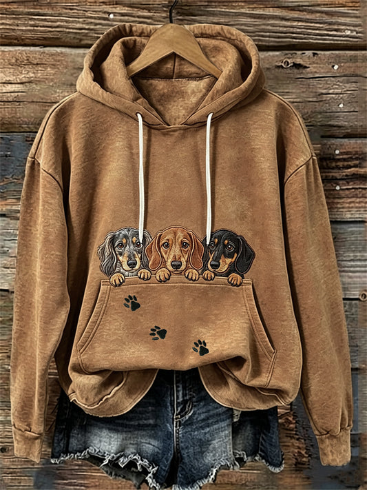 Women's Peeking Dachshund Dogs & Paw Prints Cozy hoodie