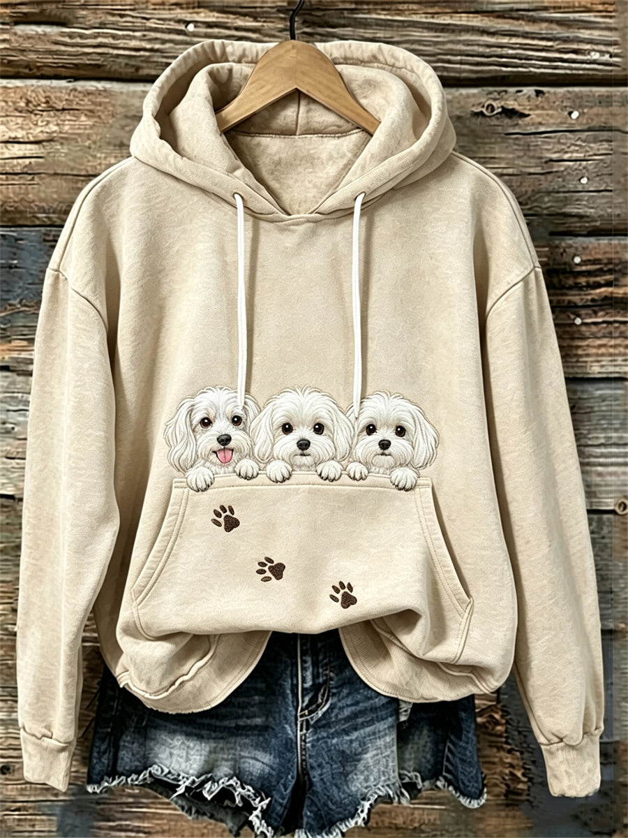 Women's Peeking Maltese Dogs & Paw Prints Cozy hoodie