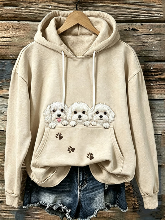 Women's Peeking Maltese Dogs & Paw Prints Cozy hoodie