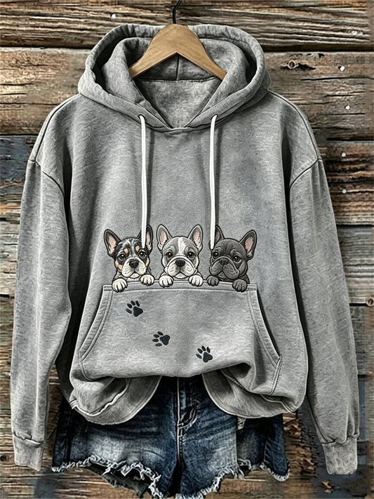 Women's Peeking French Bulldogs & Paw Prints Cozy hoodie
