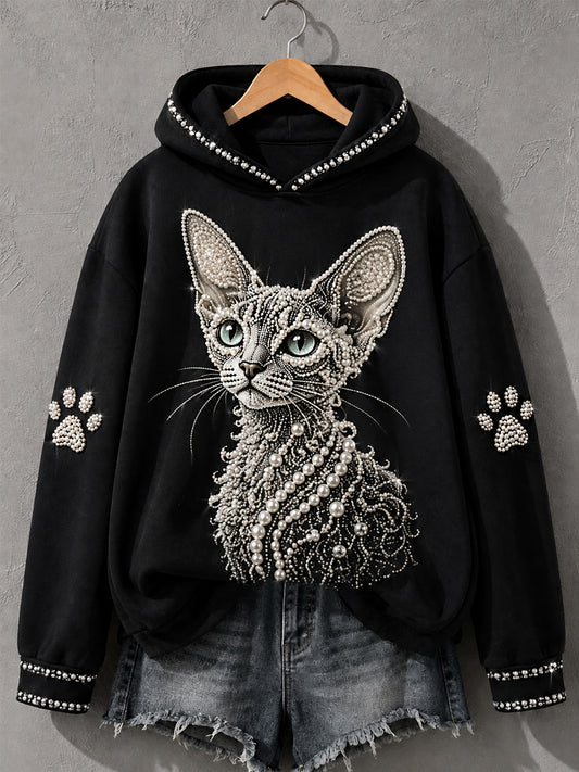 Women's Devon Rex Print Cat Lovers Casual Hoodie