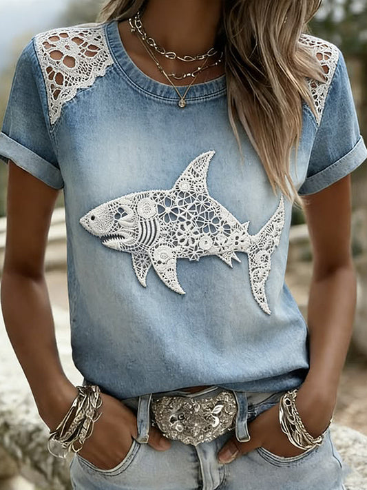 Women's Animal Dog Printed Vintage Fashion Loose Short Sleeve T-Shirt