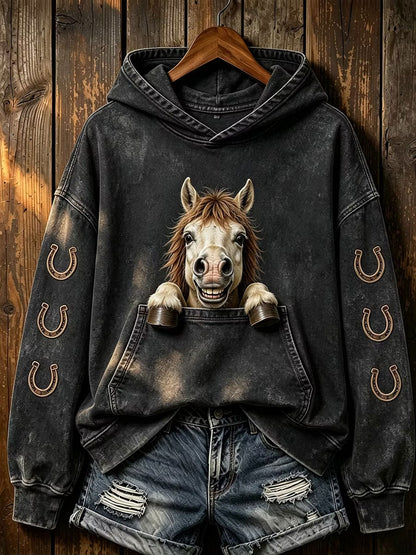 Women's Horse Print Regular Sweatshirt