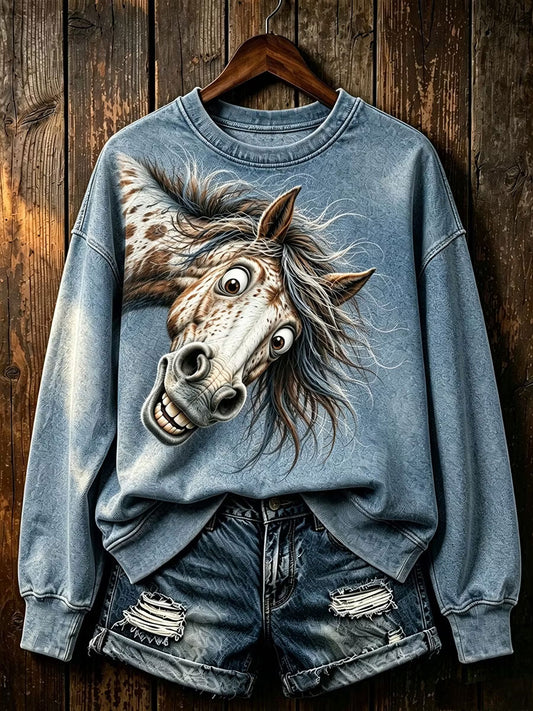 Women's Horse Print Regular Sweatshirt