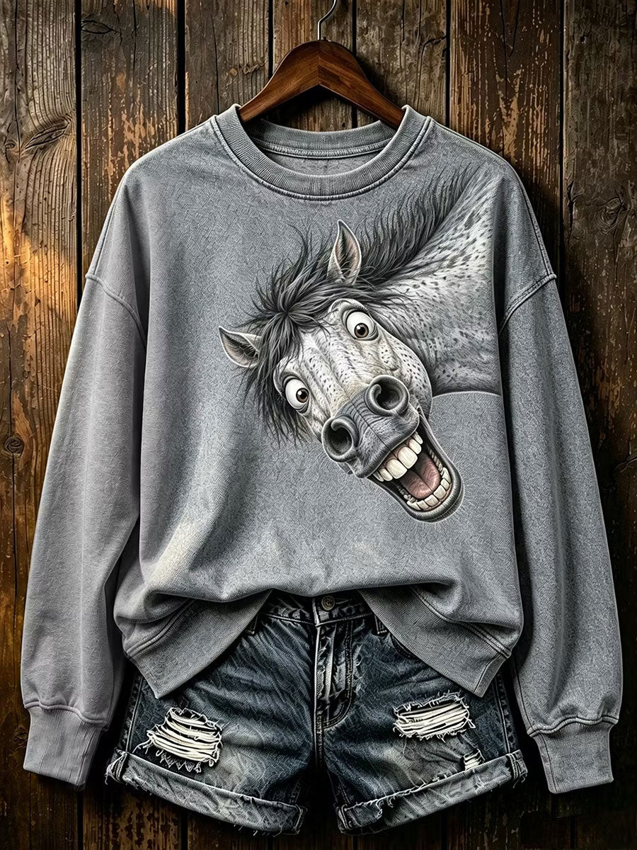 Women's Horse Print Regular Sweatshirt