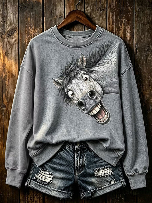Women's Horse Print Regular Sweatshirt