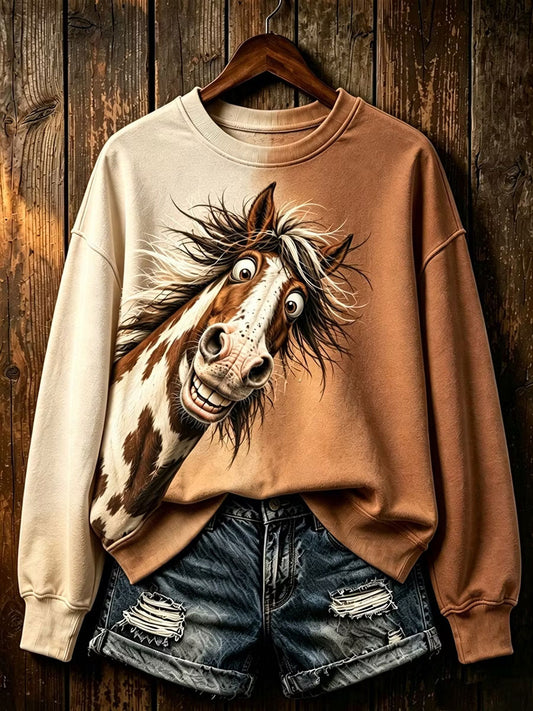 Women's Horse Print Regular Sweatshirt
