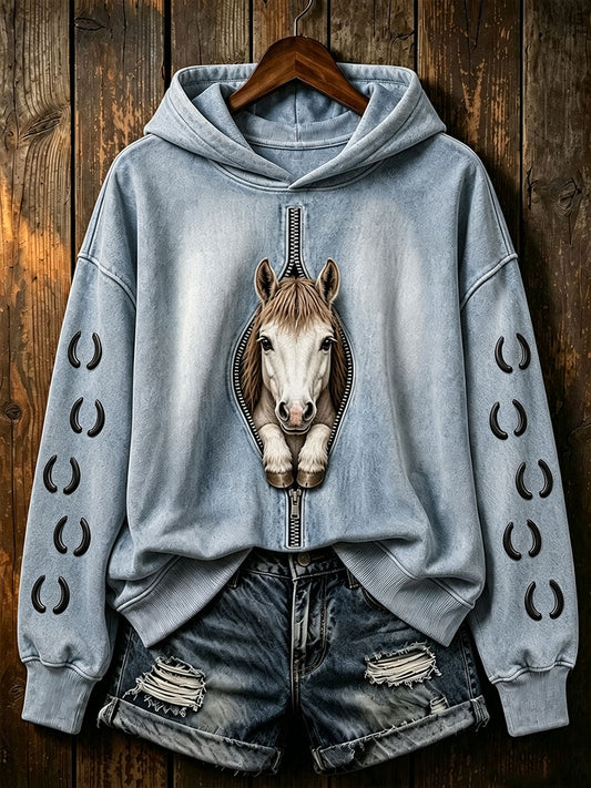 Women's Horse Print Regular Sweatshirt