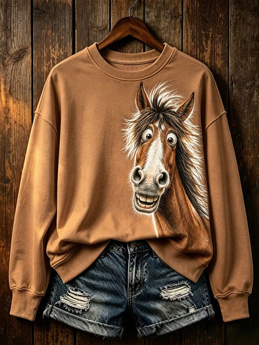 Women's Horse Print Regular Sweatshirt