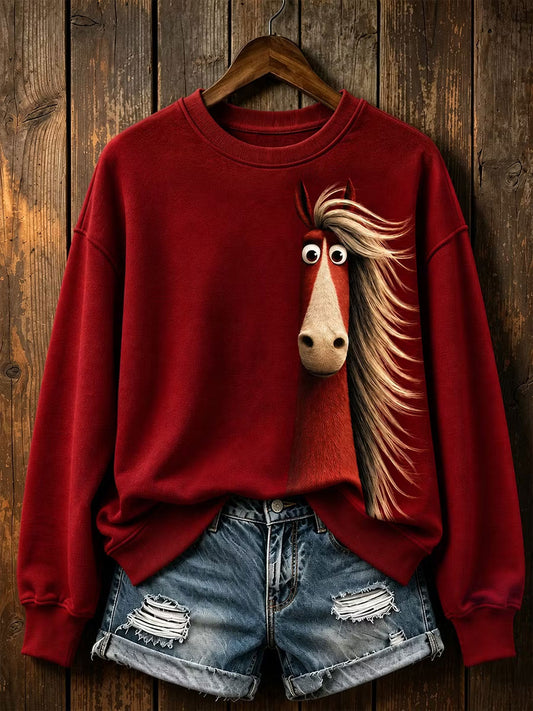 Women's Horse Print Regular Sweatshirt