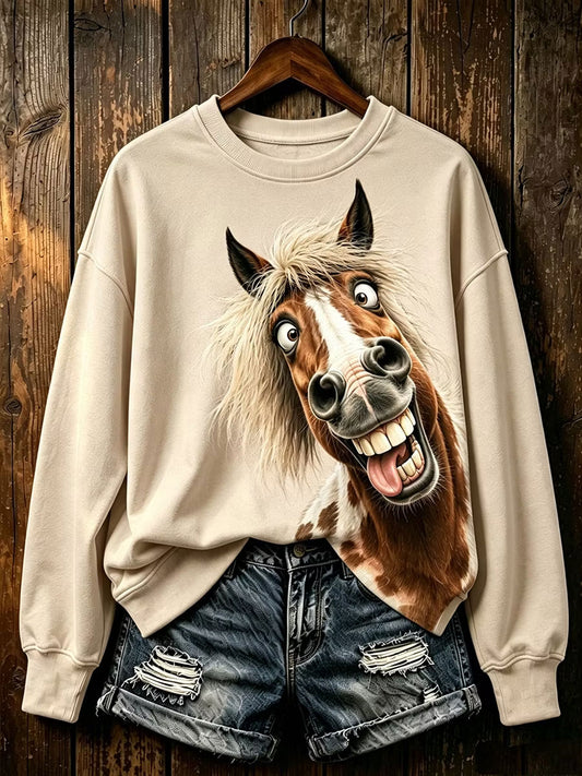 Women's Horse Print Regular Sweatshirt