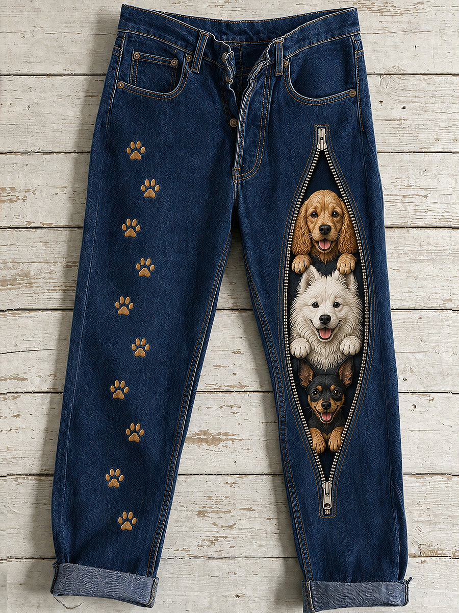Women's Animal Dog Art Print Flared Trousers