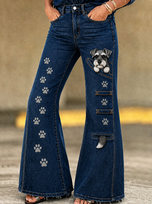 Women's Animal Dog Art Print Flared Trousers