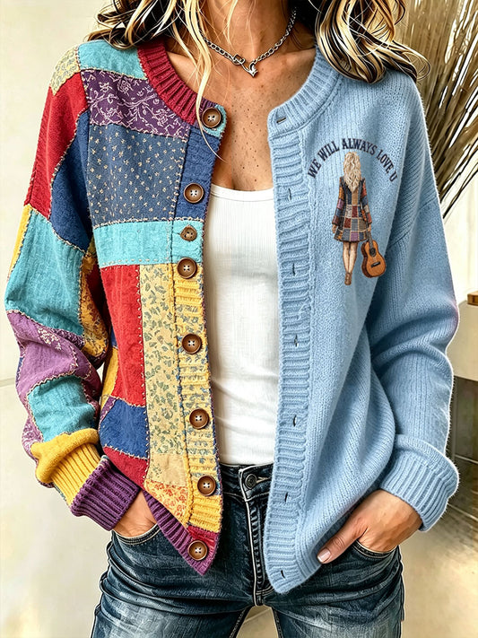 Women's Rip Country Music Lover Queen of Country Printed Cardigan-Style Knit Jacket