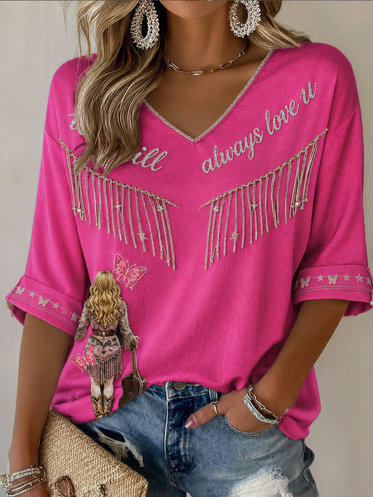Women's Rip Country Music Lover Queen of Country Printed T-shirt