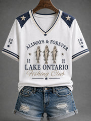 Women's Always Lake Ontario Print V-neck Short-sleeved T-shirt