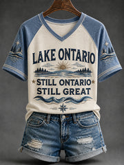 Women's Always Lake Ontario Print V-neck Short-sleeved T-shirt