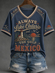 Women's Always Lake Ontario Print V-neck Short-sleeved T-shirt