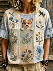 Women's Animal Floral Printed Vintage Fashion Loose Short Sleeve T-Shirt
