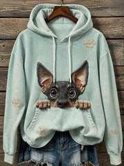 Women's Animal Printed Round-Neck Long-Sleeved Hooded Sweatshirt