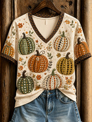 Women's Polka Dot Pumpkin Pattern Casual  Short-sleeved T-shirt