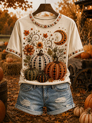 Women's Polka Dot Fall Pumpkin Print Short-sleeved T-shirt